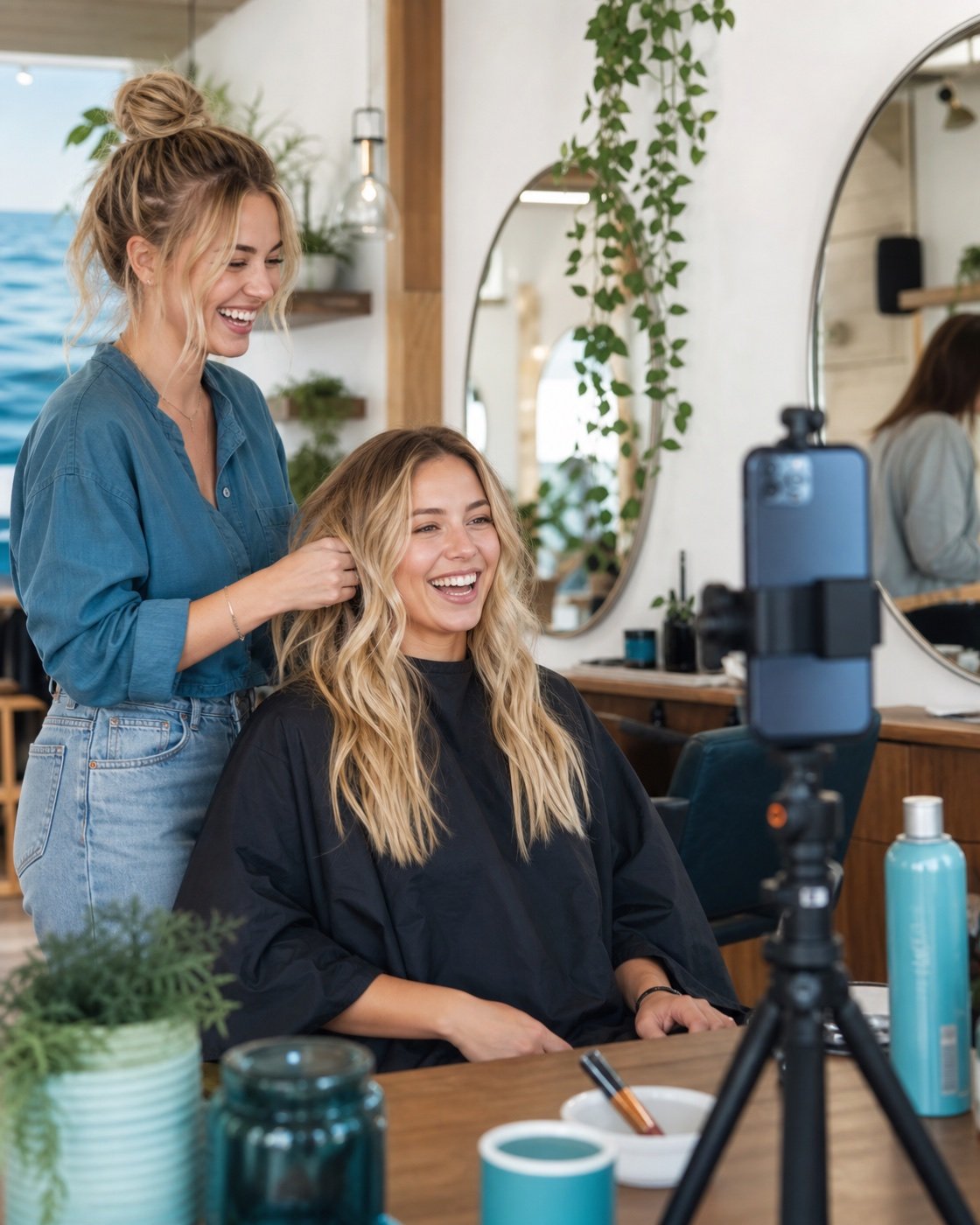 Local salon filming a client transformation Reel
